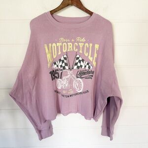 NWT Grayson Threads Women's Purple Graphic Oversized Cropped Fleece Sweatshirt
